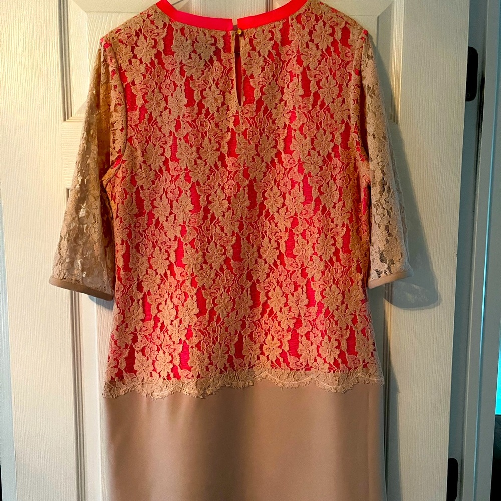 Ted Baker Red and Beige Lace Midi Dress
